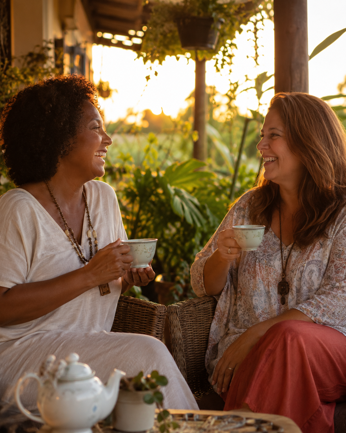 Mulheres em um momento acolhedor com chás Elavie