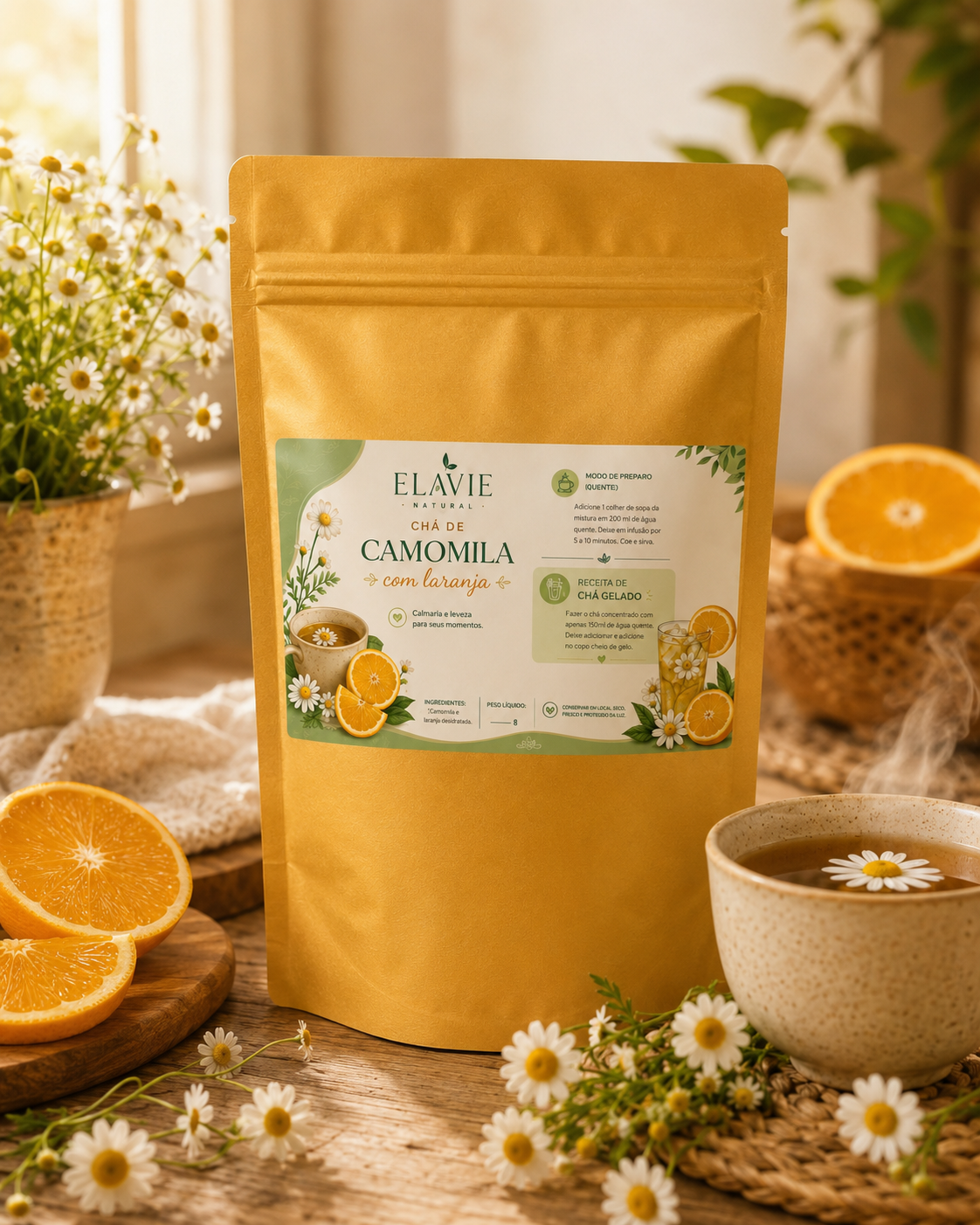 Chá Detox Elavie — copo refrescante com ervas naturais
